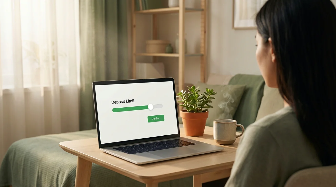 Responsible gambling in the UK — person setting deposit limits on a betting site